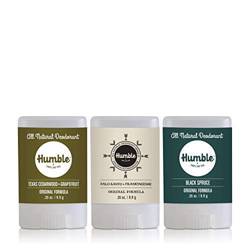 Humble Brands All Natural Aluminum Free Deodorant Stick for Women and Men Earthy & Grounded (Texas Cedarwood & Grapefruit, Black Spruce, and Palo Santo & Frankincense) - Travel Size Pack of 3