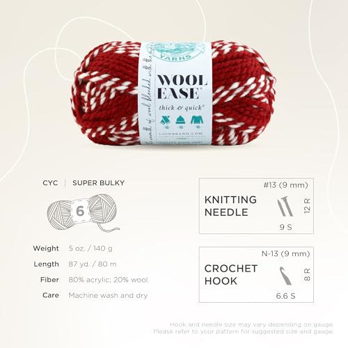 Image of Lion Brand Yarn Wool-Ease Thick & Quick Yarn, Soft and Bulky Yarn for Knitting, Crocheting, and Crafting, 1 Skein, Crimson