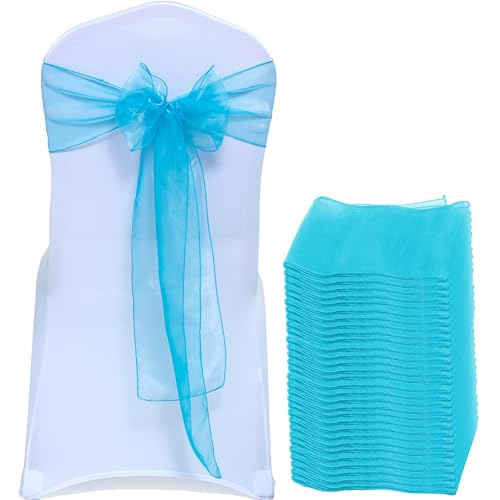 MDS Pack of 200 Organza Chair Sashes for Wedding & Event Décor – Light Teal