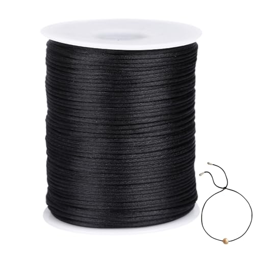 Cordón de nailon negro de 1,5 mm, 110 yardas, cuerda de satén para pulseras trenzadas, fabricación de joyas, campanillas de viento, collar de cola de rata, hilo de cuentas a granel, cordón de macramé