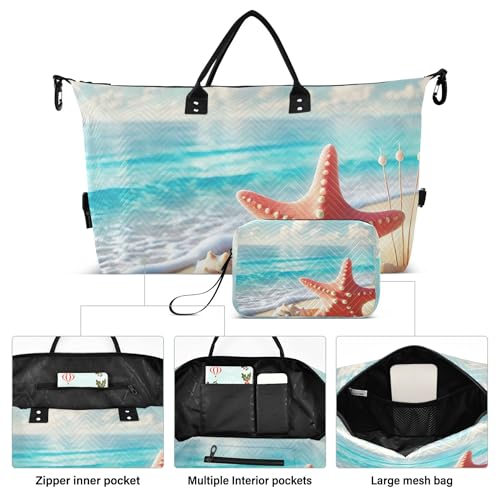 Coastal Starfish Seashell Travel Duffel Bag Toiletry Pouches Set of 2, Animal Print Luggage Bag Overnight Bags2