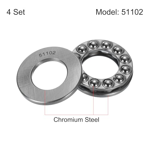 QUARKZMAN 4 Stück 51102 Axial-Rillenkugellager 15mm x 28mm x 9mm Drucklager Einreihig, Chromstahl Gute Leistung (ABEC3)