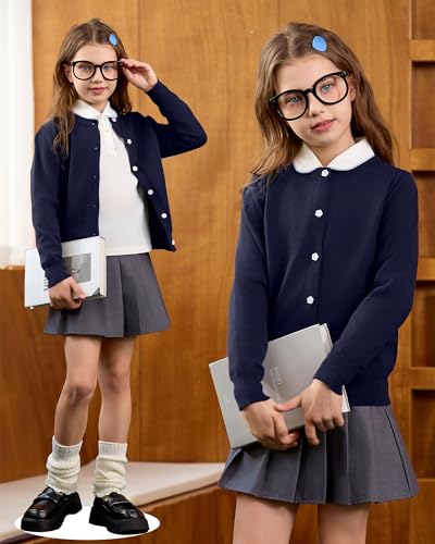 Image of Girls Cardigan Sweater School Uniforms Toddler Long Sleeve Button Knit Solid Sweaters Tops