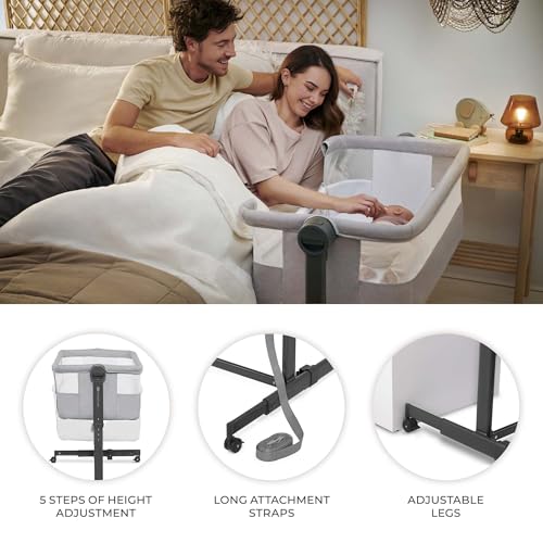 Kinderkraft Nestee UP 2 Co-Sleeping Cot, Baby Cot with Birth Mattress, Height Adjustment, Easy to Fit Parent's Bed, Adjustable Feet, Light Grey - Image 6