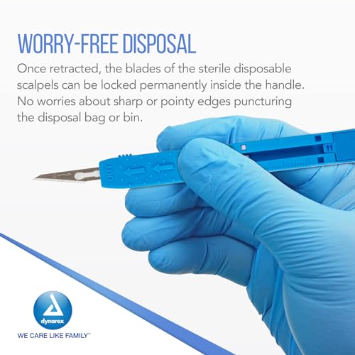 Dynarex Medi-Cut Disposable Scalpel - Retractable Safety Scalpel with Lock - #11 Stainless Steel Blade - Individually Wrapped & Sterilized - Box of 10