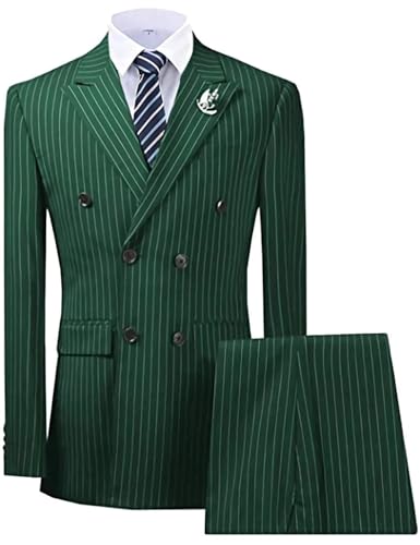 2 Piece Men's Suits Pinstripe Double Breasted Tuxedo Suit for Men Slim Fit Formal Blazer Jacket Pants