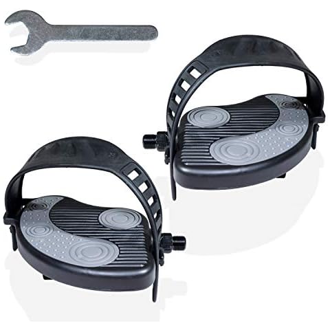 Katai - 1 Pair Replacement Exercise Bike Pedals with Durable PVC Straps - 9/16 Inch Thread Heavy-Duty Stationary Spin Cycling Pedals - Complete with Installation Spanner Tool Cover