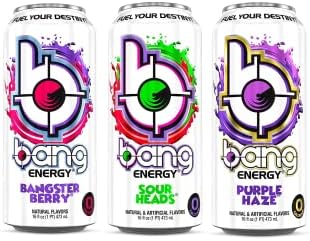 Bang Energy 3 Flavor Variety Packs 12 Cans (Purple Haze Sour Heads Bangster Berry)