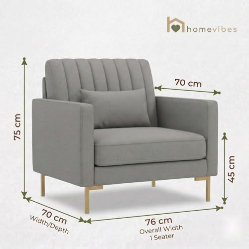 Image of 1 Seater Velum Fabric Sofa Set for Living Room, Modern Design with High Density Foam, Solid Wood Frame, Ergonomic Comfortable Seating for Home & Office (Light Grey, 1 Seater) | Soft foam comfort, Strong wood frame