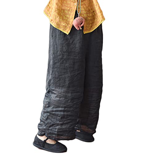 NFYM Women Linen Wide Leg Cropped Pants Patchwork Elastic Waist Casual Summer Sun Protection Loose Thin Trousers3