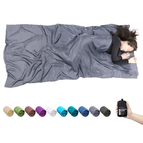 Image of Browint Silk Sleeping Bag Liner, Silk Sleep Sheet, Sack, Extra Wide 87 inchx43 inch, Lightweight Travel and Camping Sheet for Hotel, More Colors for Option, Reinforced Gussets, Pillow Pocket