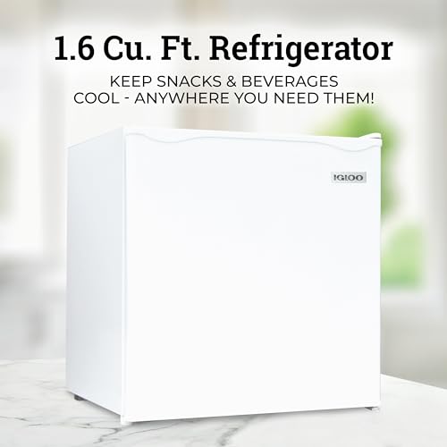 Image of Igloo 1.6 Cu.Ft Mini Fridge with Freezer- Single Door Compact Refrigerator with Glass Shelves for Homes, Dorms & Offices- Keep Snacks, Drinks & Frozen Foods Cool with Temperature Control Fridge- White