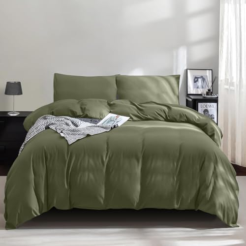 jianandi Funda Nordica Cama Algodón, Microfibra Funda Edredón, Ropa de Cama Suave Sin Arrugas Ropa de Cama con Ambos Cremallera, Verde, (Cama 155x220 cm + 1 Funda de Almohada 80×80 cm)