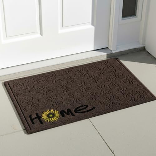 Image of HOKIPO Main Door Entrance Mat for Home, Non-Slip Rubber Backing Entry Door Mat, Large 45x75 cm, Sunflora - Brown (IN-1066-BR)