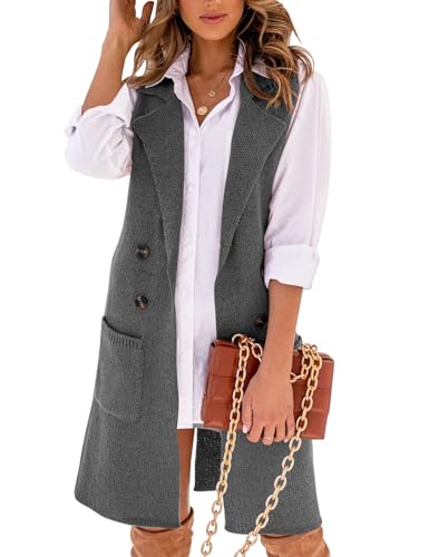 Image of IDEALSANXUN Womens Long Sweater Vest Fall Winter Sleeveless Knit Cardigan Outerwear