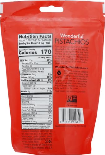 Image of Wonderful Pistachios No Shells, Chili Roasted Nuts, 5.5 Ounce Resealable Bag, Protein Snacks, Gluten Free Travel Snacks, Healthy Snack (Pack of 4)