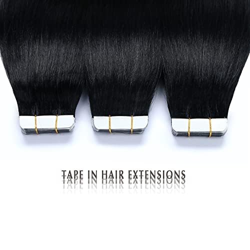 SURNEL Tape in Hair Extensions Human Hair Invisible 14 Inch Jet Black Silky Straight 50 Gram 20 Pcs Tape in Extensions for Women Skin Weft Human Hair (T#1,14inch) - Image 2