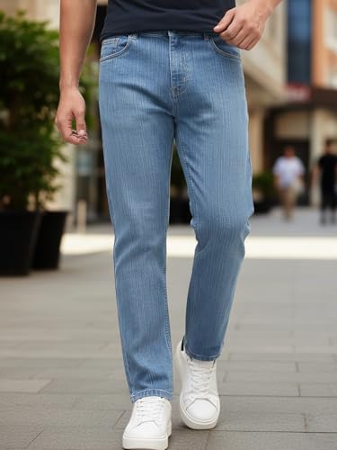 Image of Urbano Fashion Men's Straight Fit Washed Denim Jeans Stretchable