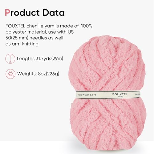 Image of 8 Jumbo Packs Chunky Chenille Yarn for Crocheting, 31.7 yds, 8 oz Each Skein Bulky Thick Fluffy Yarn for Knitting, Super Bulky Chunky Yarn for Hand Knitting Blanket, Soft Plush - Pink