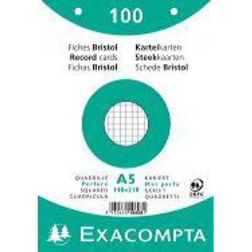 Lot de 10 100 fiches Bristol blanc 148x210 quadrillé 5x5 perforées sous film