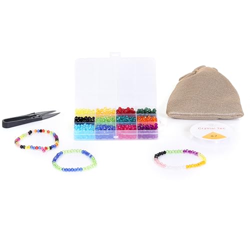Image of Ambitieux DIY Bracelet Making Kit for Girls - 12 Types Colorful Beads with Charms, Elastic Thread, Earrings, Clasps & Rings - Jewellery Craft Kit for Kids, Birthday Return Gift, Rakhi Special Set for 2 3 4 5 6 7 8 9 10 years (6mm Crystal)