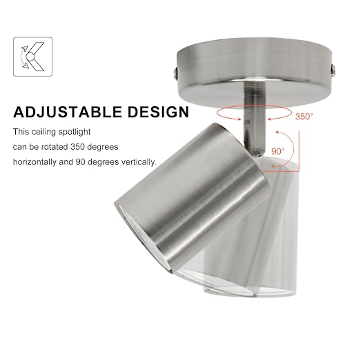 Ketom GU10 LED Ceiling Light - Matt Nickel Single Adjustable Spotlight Wall Light - 2 x Spot Bar With Bulb Base, Bulb Not Included - Image 4