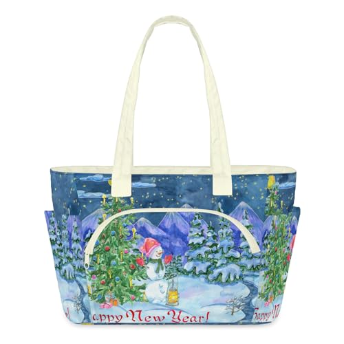 Sac fourre-tout bonhomme de neige Happy New Year pour femme sac à main léger matelassé voyage