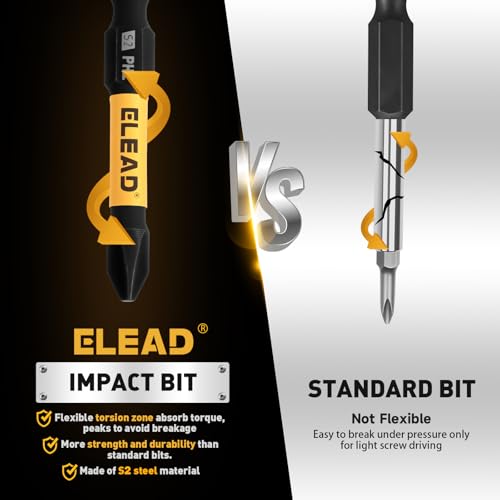 image for ELEAD 6-Piece Phillips Bit #2 Impact, 2 Inch Magnetic Phillips Head Dr