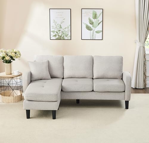 Sofá esquinero en Forma de L con Chaise Longue - Sofá de 3 plazas, 166 x 118 x 77 cm, Tela de Lino de algodón Transpirable, Patas de plástico, Ideal para Espacios reducidos