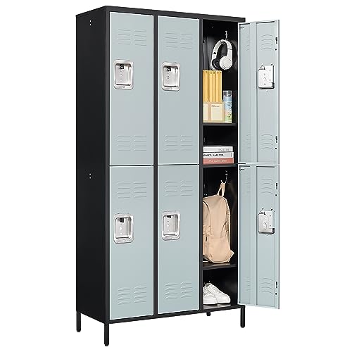 Letaya Metal Lockers for Employees-6 Door Storage Locker with Shelves and Lockable Steel Cabinet for School,Gym,Office,Staff (Black & Gray, 6 Door)
