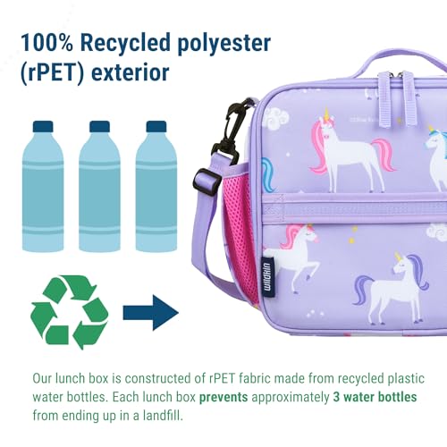 Image of Wildkin Kids ECO rPET Insulated Lunch Box - Keeps Food Hot or Cold, Easy-Clean Lining, Mesh Pockets & BPA-Free - Boys & Girls, Ideal for School, Travel & Daycare - Unicorn