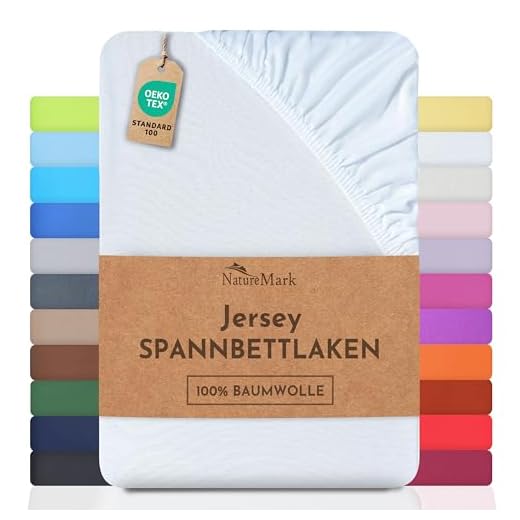 NatureMark Jersey Spannbettlaken, Spannbetttuch 100% Baumwolle in vielen Größen und Farben MARKENQUALITÄT ÖKOTEX Standard 100 | 200x220 cm +40 Steg - weiß