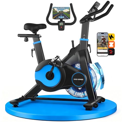 HXD-ERGO Bicicleta Estática en Casa con Resistencia Ajustable Dual Aire + Magnética, Monitor LCD, Cojín de Asiento Cómodo, App Propia, Capacidad de 160 kg, Entrenamiento Aeróbico Silencioso