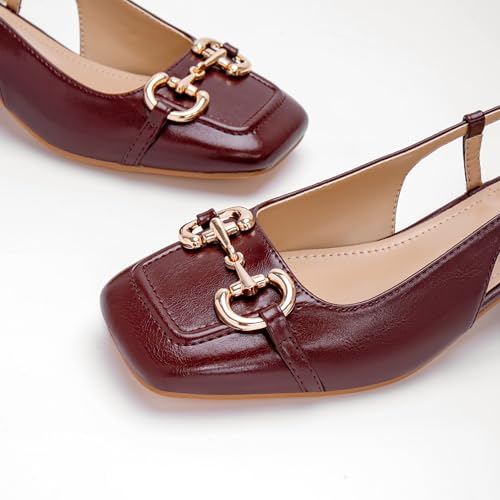 Image of Slingback Mary Jane Heels for Women Low Block Heel Closed Square Toe Pump Shoes Heels Classic Daily Office Dressy Shoes