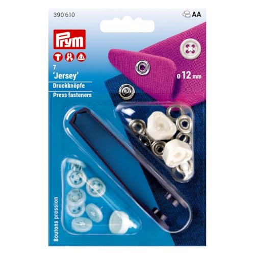 Prym 390610 Nähfrei-Druckknopf Jersey Annähoptik VA 12 mm weiß