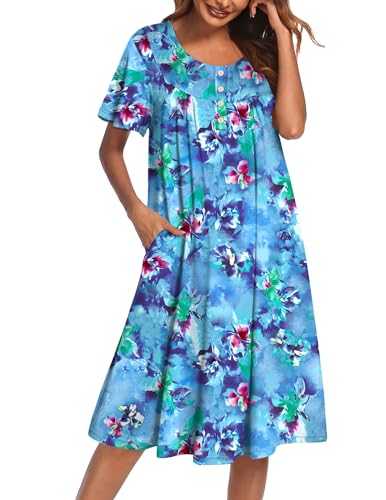 Image of Ekouaer House Dress for Women with Pockets Short Sleeve Moo Moos Plus Size Nightgowns Floral Print Mumu Dresses