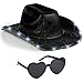 Funcredible Light Up Cowboy Hat for Women | Black Holographic Space Cowgirl Hat with Glasses | Halloween Cow Girl Costume Accessories - Fun Rodeo Party Hats and Goggles for Kids, Girls and Women
