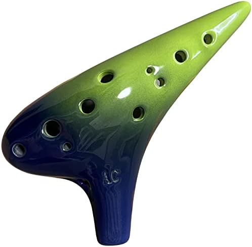 Ocarina,12 Hole Ocarina Instrument With Song Book for Beginner,Alto C Ceramic Ocarina(Green & Blue)