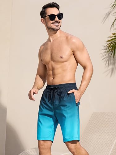 SILKWORLD Mens Swimming Trunks with Compression Liner 2 in 1 Quick-Dry 9" Swim Shorts with Zipper Pockets3