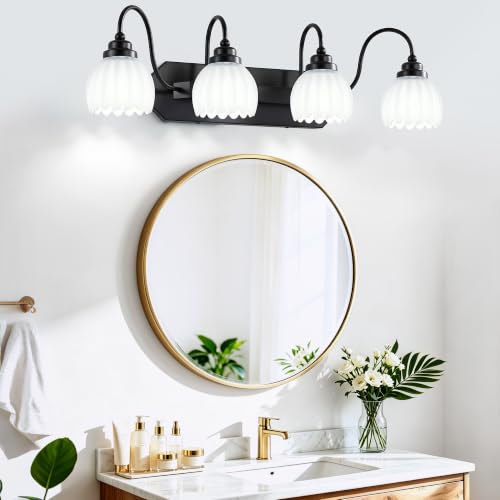 Image of Vintage Bathroom Light Fixtures,4 Light Milk White Crystal