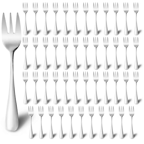 Oungy 48 Pieces Stainless Steel Cake Forks, 14 cm Dessert Forks Silver, Potato Fork for Appetizers Fruit, Chocolate Fork Set, Mirror Polished Small Forks for Home, Restaurant, Daily Dining