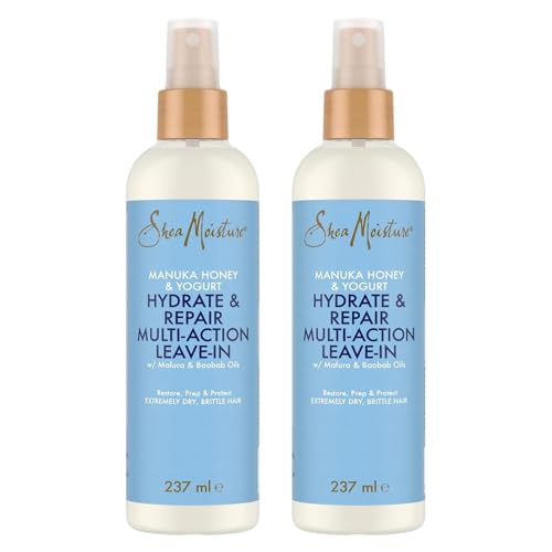 SheaMoisture Acondicionador Sin Enjuague Multiacción Hidratación y Reparación para cabello extremadamente seco y quebradizo con Miel de Manuka y Yogur aporta hidratación 2 x 237 ml