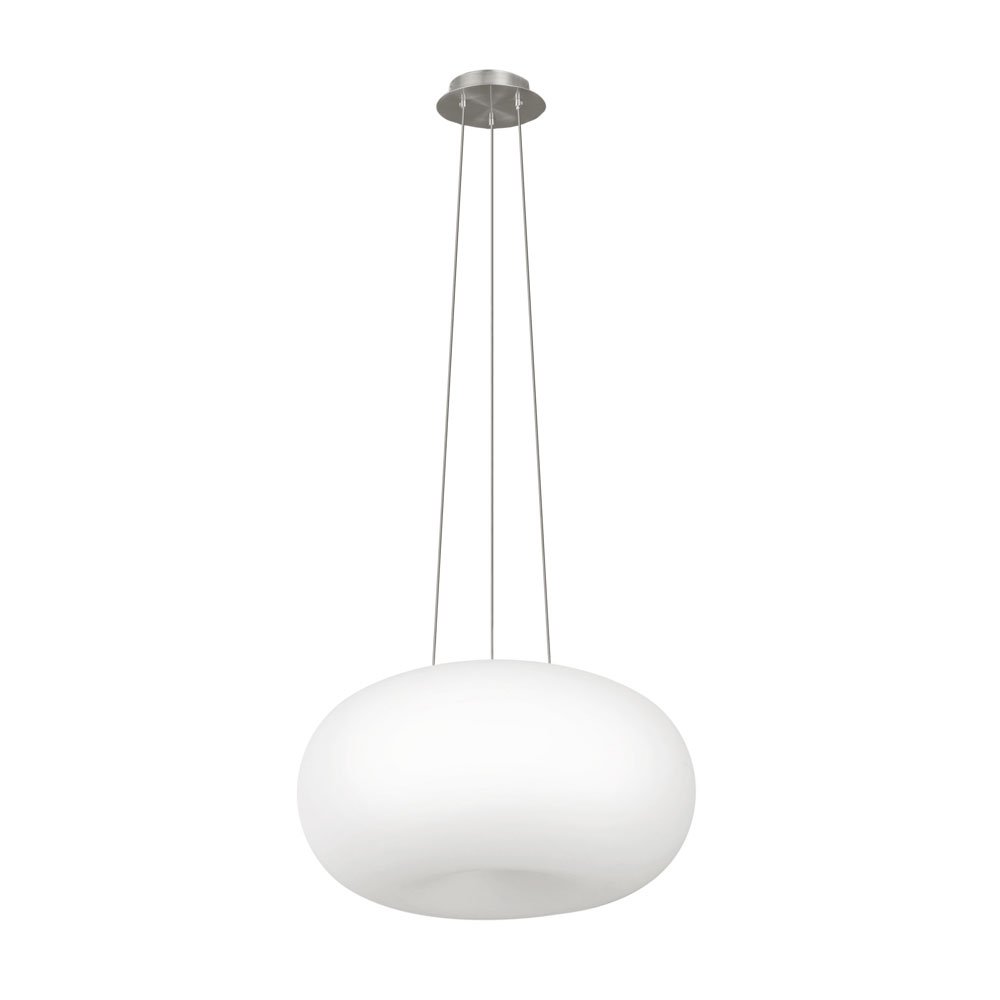 EGLO Pendellampe Optica, 2 flammige Pendelleuchte | Hängeleuchte aus Metall in Silber und Glas in Opal matt weiß, E27 Fassung, Ø 44,5 cm