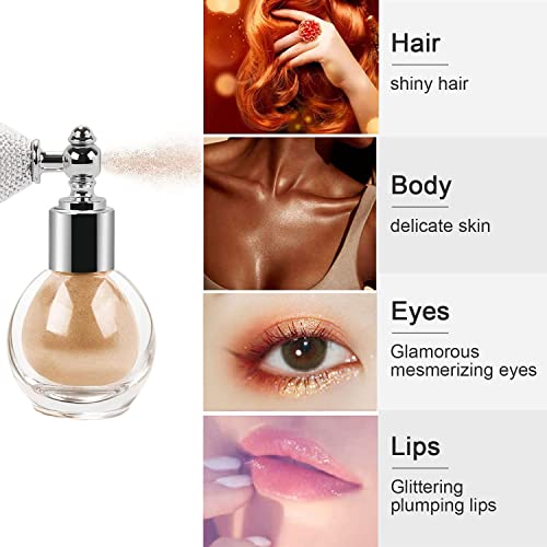 Highlighter Powder Spray,Shimmer Body & Face Glitter Spray Hair Sparkle High Gloss Highlighter Powder Makeup,Glitter Spray For Hair And Body Cosmetic(02# Champagne) #TOP4