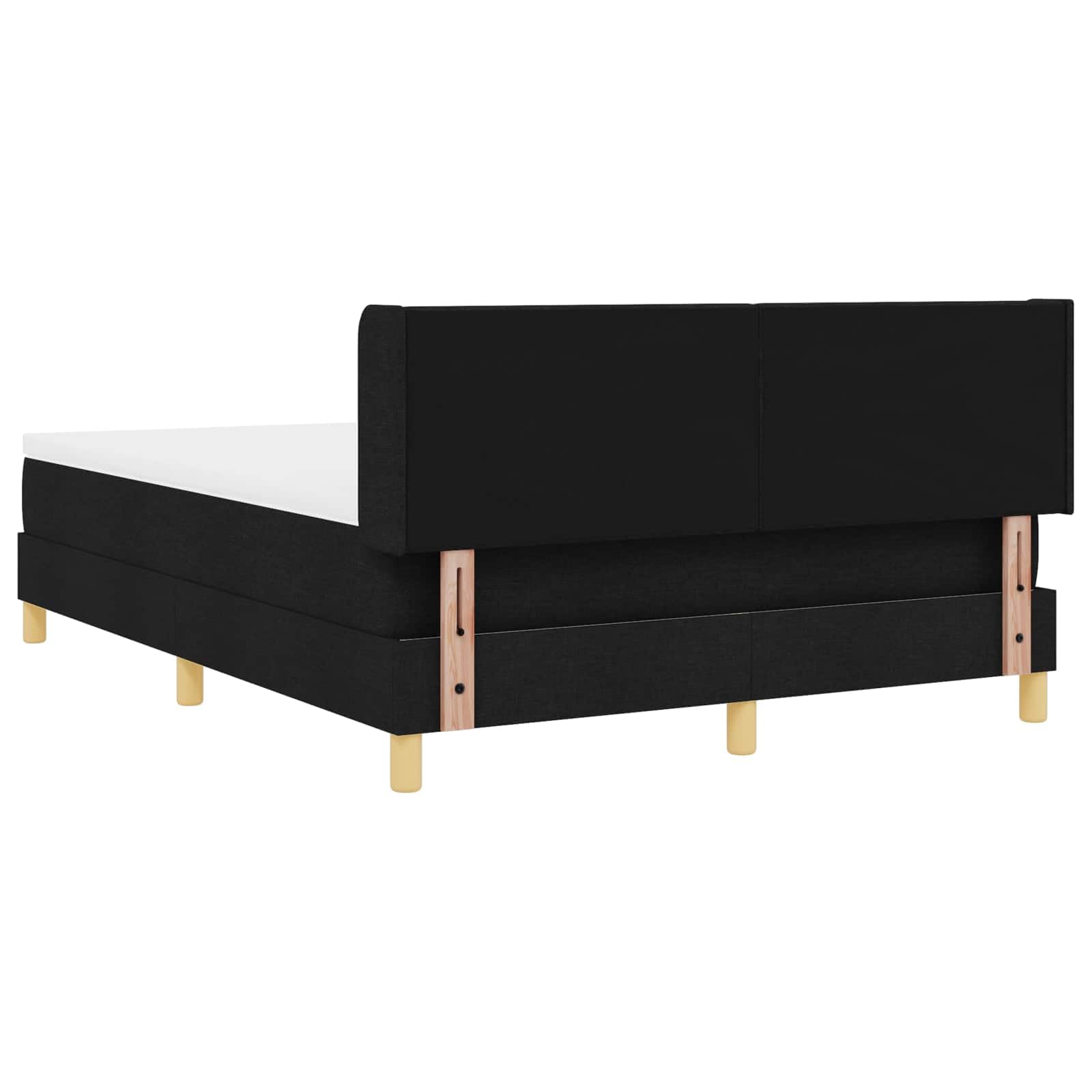 Boxspringbett Schwarz 200x140 cm mit verstellbarem Kopfteil, stabilen Lattenrost und Matratze, Polyester Bezug, Holzrahmen Kiefer, Doppelbett für Schlafzimmer oder Gästezimmer