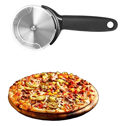 Pizzaschneider Runde Professioneller,φ9cm Pizzaroller aus Edelstahl,Anti-Beschichtung,Pizza cutter mit ergonomischer Silikon Griffform Cover