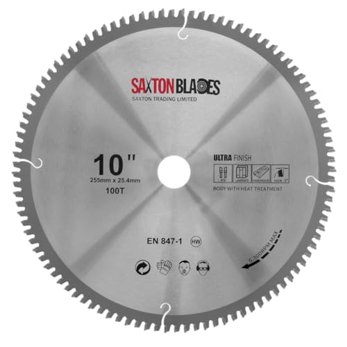 Lame circulaire Saxton TCT 255mm 100 dents alésage 25,4mm pour coupe nette