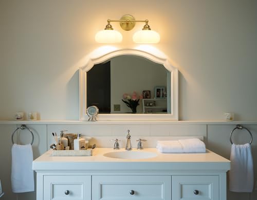 Image of Yosoan 2-Light Brass Boho Vanity Wall Sconce with Milk White Shade, Indoor Mordern Hardwired Vintage Industrial Wall Mounted Gold Single Wall Light for Bedroom Living Room Stairwell Hallway(Antique)
