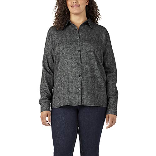 Dickies Women's Size Long-Sleeve Plaid Flannel Shirt, Gray Two Tone Herringbone, XX-Large Plus