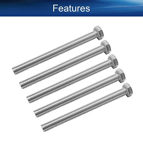Image of Bettomshin 5Pcs M8 x 90mm Hex Bolts, 304 Stainless Steel 1.25mm Thread Pitch Fully Threaded Metric Hex Head Screw Bolts, Hexagon Screw Bolt, Hex Tap Bolts, Silver, A2-70 (Overall Size 95.3x13x13mm)